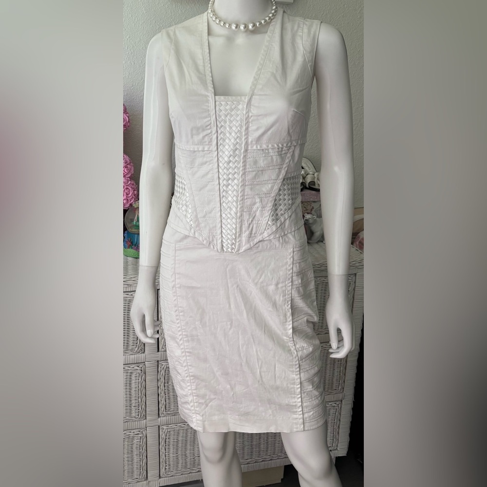 Vintage Bebe Y2K  Cotton Embroidered Mini Dress Sleeveless in White Size 4
